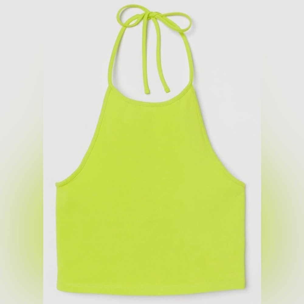 H&M lime green tie-up halter crop top